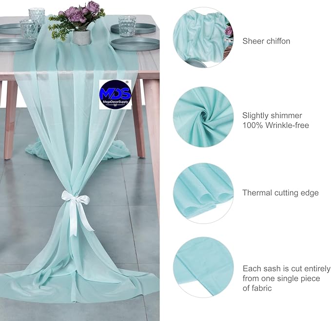 MDS 25 Pack 10ft Chiffon Table Runner 29 x 120 Inches Sheer Wedding Runner Romantic Rustic Table Runner for Wedding Decorations, Birthday Parties, Bridal Shower Party Arch Decor - Teal
