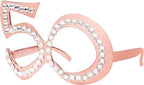 50th Birthday Glasses - 6 Pairs Rose Gold 50 Years Old Glasses with Rhinestones, Funny Plastic Costume Photo Booth Prop