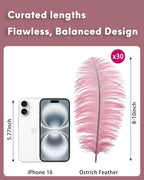 NEWONG 30pcs Peony Pink Ostrich Feathers Natural Bulk 8-10inch(20-25cm) Vase Craft Wedding Home Party Centerpieces Christmas Day Decoration