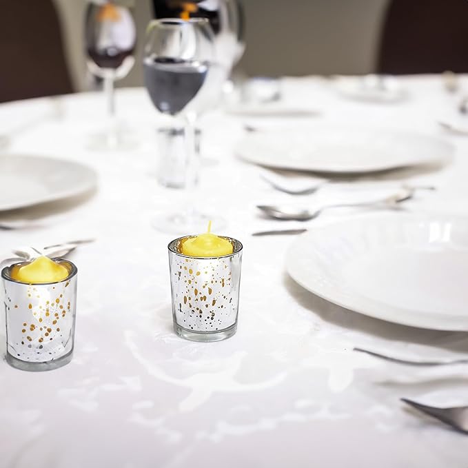 WGV Silver Speckled Tea Light Votive Candle Holder 2.2x2.75, Small Tiny Utility Cylinder Mercury Glass Vase, Home Accent Decor, 6 Pieces