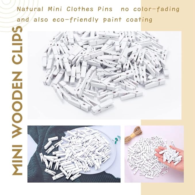 Clothes Pins, 130 Pcs Wooden Clothes Pin, 1.4 Inch White Clothespins, Mini Clothes Pins for Photo, Baby Shower, Party, Crafts DIY Project