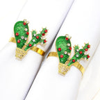 Cactus Napkin Rings Set of 6, Summer Wedding Party Napkin Holder Buckles, Thanksgiving Christmas Napkin Rings (Green, One Size)
