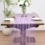 Joanlody Fall Pearl Table Runner 10ft Rustic Boho Tulle Table Runner with Pearls for Baby Shower Wedding Party Veil Dessert Thanksgiving Table Decor Lilac