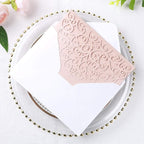 PONATIA 5.12 x 7.2 Inches 20PCS Tri-Fold Laser Cut Wedding Invitation Pocket with Envelopes for Wedding Bridal Shower Engagement Birthday Invite (Blush Pink, 20pcs No Inner Sheet)