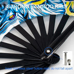 13" Large Rave Fan Bamboo, Folding Clack Hand Fans Foldable for Men Women, Boots on the Ground Poping Fan for EDM Festival Line Dance Decoration, (Space, Large 13")