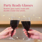 Prestee 24 Clear Stemmed Plastic Wine Glasses - 10 oz Disposable Wine Glasses for Parties - Plastic Wine Cups with Stem for Weddings, Wine Tasting, Patio Gatherings, and Elegant Party Supplies
