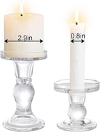 Okllen Set of 6 Glass Candle Holders, Clear Pillar Taper Candlestick Crystal Tealight Candle Holder Stand for Dinner Table, Wedding Centerpieces, Living Room, Home Decor
