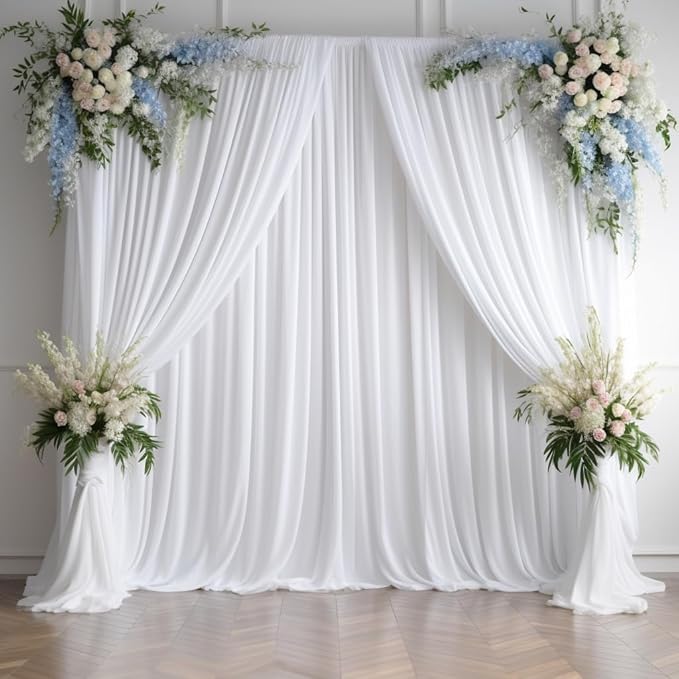 60ftx14FT Wrinkle Free White Backdrop Curtain, 12 Panels 14FT Height White Wedding Backdrop Drapes, Silky Polyester Back Drop Cloth for Birthday Photography Background Party Backdrop Draping