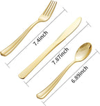 bUCLA 600 Pieces Gold Plastic Silverware - Disposable Gold Utensils - Heavyweight Plastic Cutlery set- 200 Forks, 200 Spoons, 200 Knives for Party & Thanksgiving