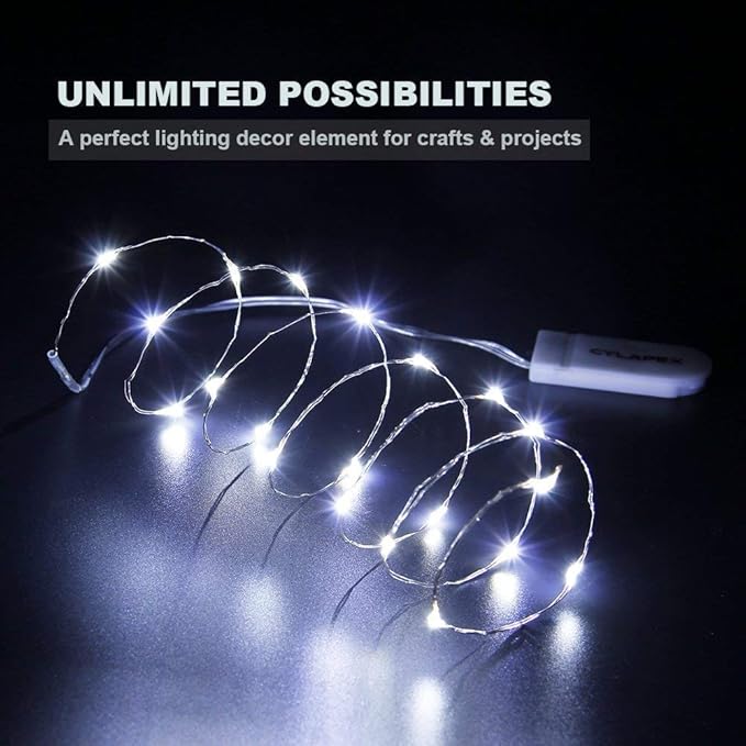 CYLAPEX Pack of 24 Cool White Fairy Lights String Battery Operated Fairy Lights, 3.3ft 20 LEDs Firefly Lights Silver Coated Copper Wire Lights for DIY Decor Christmas Decoration Costume