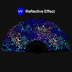 UV Glow Rave Fan, Bamboo Folding Clack Hand Fans Foldable for Men Women, Boots on the Ground Poping Fan for EDM Festival Line Dance Decoration, (Alchemical Signs, Large 13")