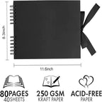 INNOCHEER Photo Album - Self Adhesive 80 Black Pages, Large Scrapbook Wedding Guest Book for DIY Anniversary Travel Memory Scrapbooking (Black 8X12)