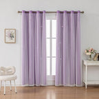 Ombre Rainbow Blackout Curtains for Kid Girls Bedroom Living Room Darking Stripe Double Layer Star Cut Out Wall Home Decor Gradient Grommet Window Curtains (Purple 63L)