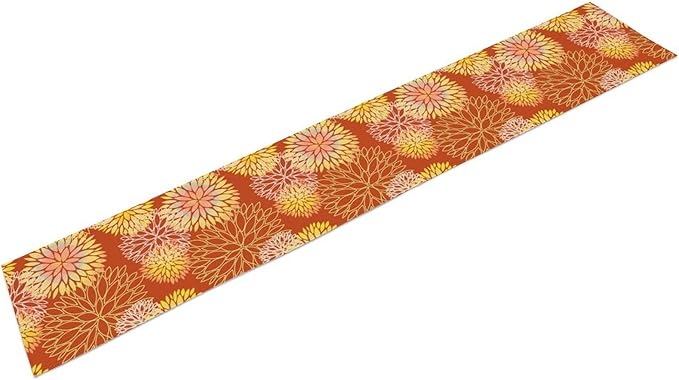 Yellow Floral Table Runner, Chrysanthemum Autumn Spring Summer Vintage Modern Linen Geometric Table Runner for Kitchen Living Room Bedroom Party Holiday, 13x70 Inch