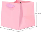 Pink Paper Gift Bag 4 in Paper Gift Box Small Square Bottom Kraft Paper Bags with Handles for Wedding Baby Shower Birthday Party (Pink, 4 x 4 x 4 in, 10 CT)