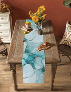 Turquoise Marble Cotton Linen Table Runner for Dining Kitchen, Wedding Outdoor Party Tablerunners Decoration, Nature Marble Crack Country Retro Dresser Scarf Coffee Tablecloth Runners 13x72 Inches