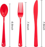 WDF 160 Piece Heavy Duty Silverware - Red Plastic Utensils with 80 Forks, 40 Spoons, 40 Knives - Perfect for Christmas Parties & Daily Use