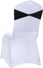 MDS Pack of 50 Spandex Chair Sashes Bows Elastic Stretch Dining Chair Bands Ties Without Slider Buckle Universal fits for Wedding Baby Shower Birthday Party Banquet Event Decoration - Black