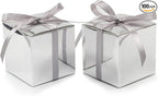 COTOPHER 100pcs Small Gift Boxes, Favor Boxes 2x2x2 inches Paper Gift Boxes with Ribbons Candy Box for Wedding Favors Baby Shower Bridal Shower Birthday Party (100 Metallic Silver)