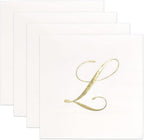 Gift Boutique 100 Gold Monogram Cocktail Napkins Letter L Disposable Paper Pack Elegant Metallic Golden Foil Hand Napkin for Powder Room Wedding Holiday Birthday Party Baby Shower Decorative Towels