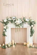 Ling's Moment 9FT Spring Flower Garland for Backdrop Decorations - Wedding Arch Flowers, Eucalyptus & Rose, Artificial Floral Garland for Mantel - Sweetheart Table Decor for Reception, White & Sage
