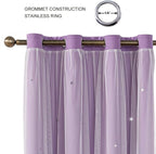 Ombre Rainbow Blackout Curtains for Kid Girls Bedroom Living Room Darking Stripe Double Layer Star Cut Out Wall Home Decor Gradient Grommet Window Curtains (Purple 95L)