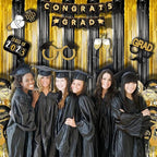 BRAVESHINE 3.2 x 8.2 ft Black Gold Foil Fringe Curtains - 2 Pack Metallic Photo Booth Streamers Backdrop for Boy Men Birthdays/New Years/Graduates/Homecoming/Farewell/Prom/Ramarak Party Decorations