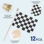 12Pcs Small Checkered Black and White Racing Flags on Wooden Stick Mini Race Car Flag Hand Held Flag Decorations,5x8 Inch