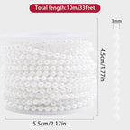 Pearls String Beads 33 Feet Crafts Faux Pearl Roll for Christmas Garland Flowers Wedding Party Jewelry Decoration(3mm White)