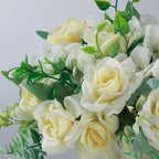LESING Artificial Rose Silk Hydrangea Flowers Bouquets with Vase Rustic Fake Flowers for Home Decoration Table Centerpiece (White)