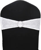 50 Pcs Chair Sashes Sequin Stretch Chair Bands Spandex Polyester Bows for Party Hotel Wedding Banquets Decoration - White