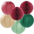 Sage-Olive Green Burgundy Champagne-Gold Party-Decorations - 14pcs Birthday Boho Paper Lanterns Fan Streamers,Tissue Pom Poms, Christmas Baby Bridal Shower Wedding Engagement Decor Lasting Surprise
