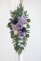 Lilac Artificial Wedding Arch Flowers Kit (Pack of 3) with 26Ft White Shiny Arch Draping Fabric for DIY Wedding Party Ceremony Reception Backdrop Floral Decoration