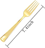 bUCLA 600PCS Gold Plastic Forks - 7.4inch Heavy Duty Plastic Forks Bulk Disposable for Party - Gold Silverware,Ideal for Weddings&Daily Using