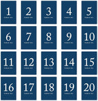 Andaz Press Table Numbers 1-20 On Perforated Paper, Navy Blue, 4X6-Inch Single Sided Sign, 1-Set, Graduation Table Numbers For Wedding Reception Blue Numbers