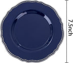 Hioasis 60pcs Blue Plastic Plates - Blue and Silver Disposable Dinnerware with Gold Rim, Heavy-duty, 7.5 inch, Dessert Plates for Party & Wedding