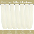 6 Panels Ivory Ceiling Drapes for Wedding 5ftx20ft Chiffon Fabric Arch Draping Curtains Sheer Drapery for Party Ceremony Birthday Baby Shower Reception Stage Swag Ceiling Decorations
