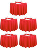 LTC LINENS 5 Pack 108 Inch Round Tablecloths Red - Bulk for 48 Inch Round Table Floor Length - Wrinkle Resistant Polyester Fabric Cloth for Wedding