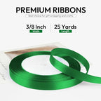 3/8 Inch 25 Yards Satin Ribbon Green, Solid Color Fabric Ribbon for Gift Wrapping, Wedding, Polyester Gift Ribbon for Birthday Party Decoration, Craft, Hair, Floral, Sewing