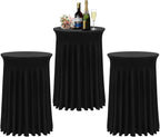 Cocktail Table Covers - 3 Pack 32"x 43" Black Cocktail Table Tablecloth with Natural Wavy Round Skirt for Bar Wedding Party Banquet