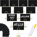 TecUnite 12 Pcs Mini Chalkboard Signs, 4"x3" Small Chalkboard Label with Metal Stand 2 Water Based Chalk for Food Buffet Tabletop Blackboard Sign for Party Bakery(Gold,3.4 x 1.6 in)