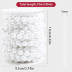Pearls String Beads 33 Feet Crafts Faux Pearl Roll for Christmas Garland Flowers Wedding Party Jewelry Decoration(10mm White)