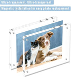 HELPLEX 2 Pack 8x8 Acrylic Picture Frames, 24mm Thicker Square Frameless Clear Frame Double Sided Magnetic Frame, Free Standing Desktop Display Stand