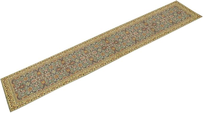 Boho Floral Vintage Beige Blue Table Runner, Retro Flower Rustic Country Farmhouse Abstract Pattern for Home Kitchen Table Decor Dining Coffee Room Party Decor 13x108in