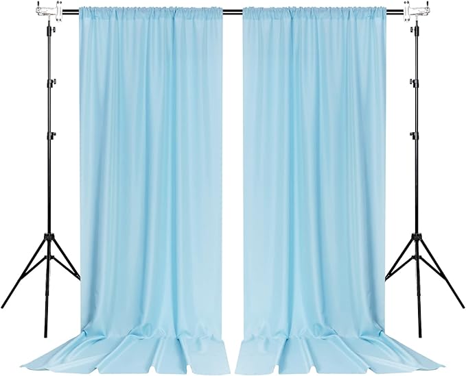 MYSKY HOME 10ft x 8ft Light Blue Backdrop Curtains for Parties, Weddings, Stage, Baby Showers, Birthdays - 5ft x 8ft, 2 Panels