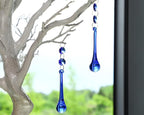 H&D 10pcs Suncatcher Crystal Raindrop Chandelier Prisms Pendants,Glass Prisms with Octagon Beads Lamp Curtain DIY Suncatcher Chandelier Parts (Cobalt Blue)