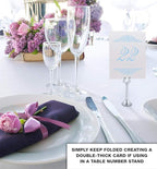 Paisley Wedding Table Numbers (Select Color/Quantity), Champagne, Light Blue, 1-70, Double Sided, Tent or Use in a Stand, Great for Parties & Restaurants - Made in the USA