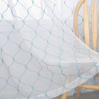 Embroidery Sheer Curtains Blue 63 Inches, Rod Pocket Voile Drapes for Living room, Bedroom, Window Treatments Wave Diamond Semi Crinkle Curtain Panels for Yard, Patio, Villa, Set of 2, 52"x 63".