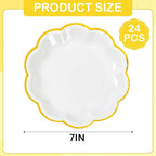 White Golden Party Plates Gold Foil Dessert Paper Plate 7inch Scalloped Edge Disposable Cake Plates for Tea Party Birthday Bridal Baby Shower Wedding Party Supplies (24, White)