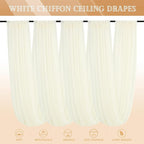 4 Panels Ivory Ceiling Drapes for Wedding 5ftx30ft Sheer Drapery Chiffon Fabric Arch Draping Curtains for Party Ceremony Birthday Baby Shower Reception Stage Ceiling Decorations